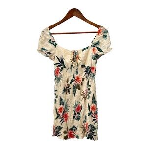 Guess Womens Pale Yellow Floral Smock Off Shoulder Cottagecore Mini Dress M